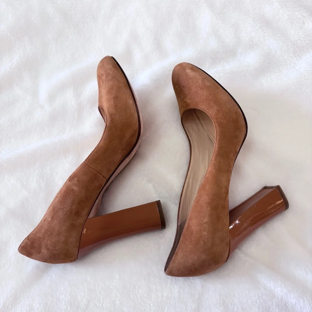 Cole Haan Chelsea Flared Block Heel High Pumps Size 10.5 Tan Chestnut Color
